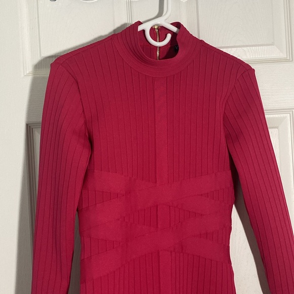Fuschia Pink Bodicon Long Sleeve Midi - Picture 3 of 5